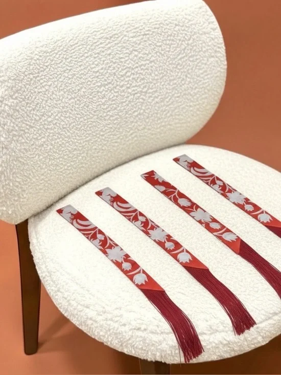 Trendy Fringe Handbag Wrap with Orange Fringe and Bold White Flower Pattern - Picture 2 of 10